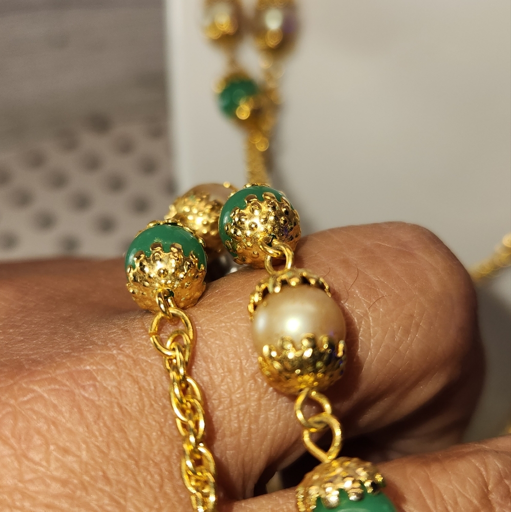 #2014, Miriam Haskell, Jade And Pearls Art Deco E… - image 2